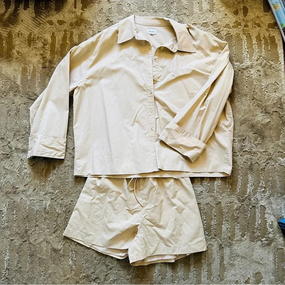 Song of Style Revolve Khaki Button Down Shirt and Shorts Set